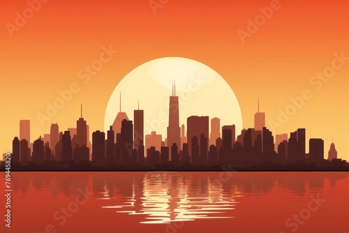A minimalist illustration features a silhouette of a city skyline against a setting sun. The allure of metropolitan destinations.