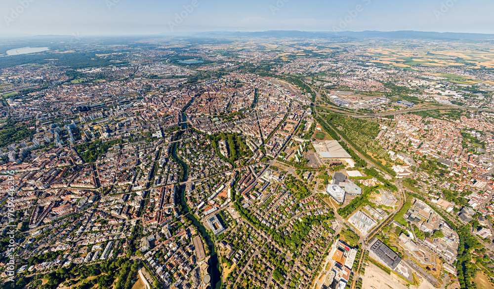 Strasbourg, France. Panorama of the city on a summer day. Sunny weather. Aerial view