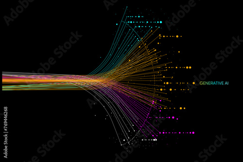 Illustration of abstract stream. Artificial intelligence. Big data, technology, AI, data transfer, data flow, large language model, generative AI