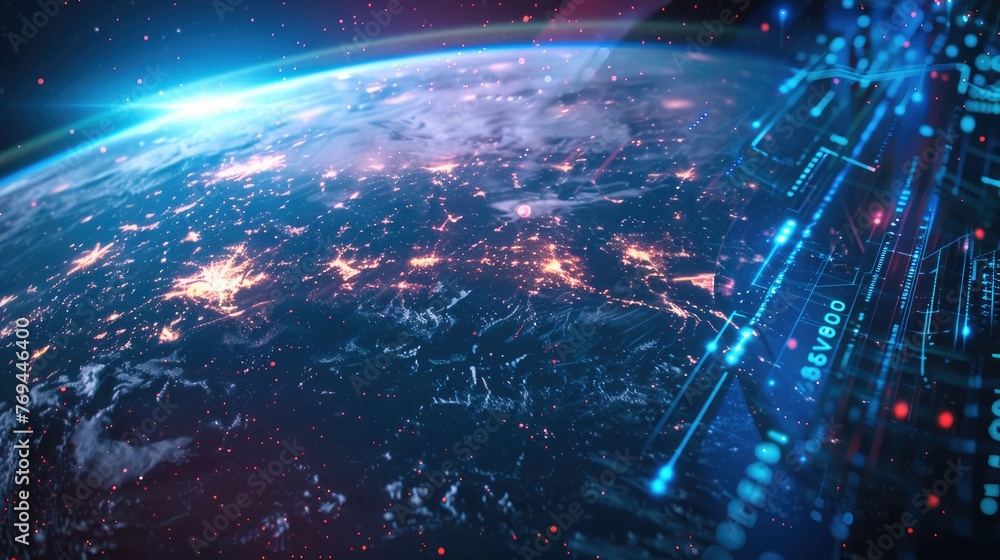 Digital and AI Technology screen on planet interface concept, AI generated for texts and ads Digital and AI Technology screen on planet interface concept, AI generated for texts and ads