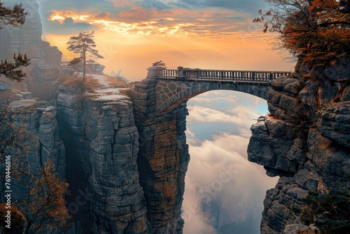 A bridge spanning a vast chasm, representing the journey of overcoming obstacles and connecting dreams with reality