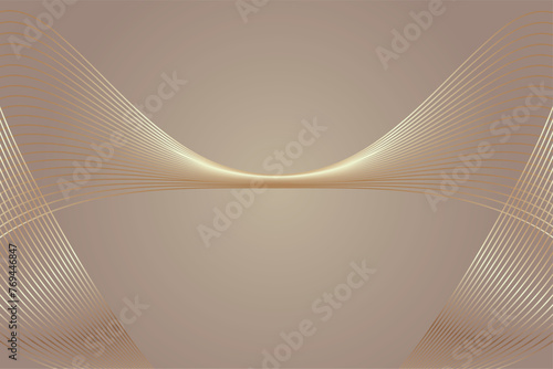 Golden technological curved lines abstract architectural square vector background