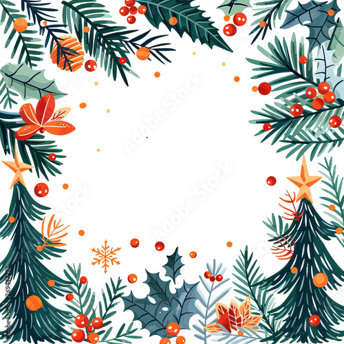 christmas tree wreath and a little red Illustration xmas evergreen
