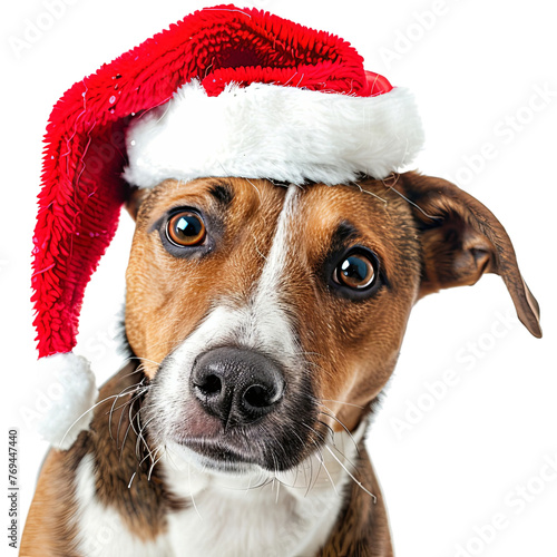 Dog and hat Santa Claus christmas Illustration xmas evergreen Cute vecter minimal decoration © pawimon