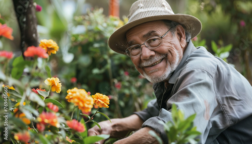 Gardening in Golden Years: Senior Man Tending to Flowers