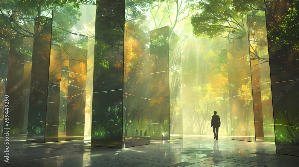 forest with glass blocks illustration background poster decorative painting