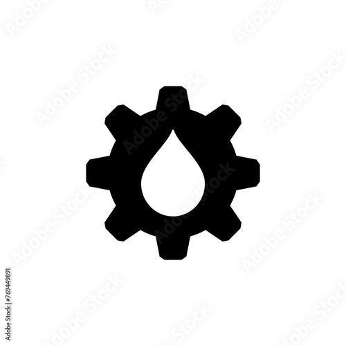 Gear with a drop inside. Vector icon. Black and white silhouette.