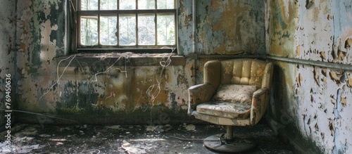 Deteriorated Interior Cabana with Shelter Chair.