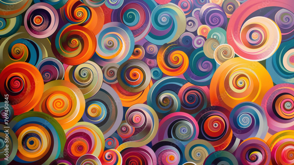 Intricate spirals of vibrant colors, each loop adding to the dynamic and captivating composition on the canvas.