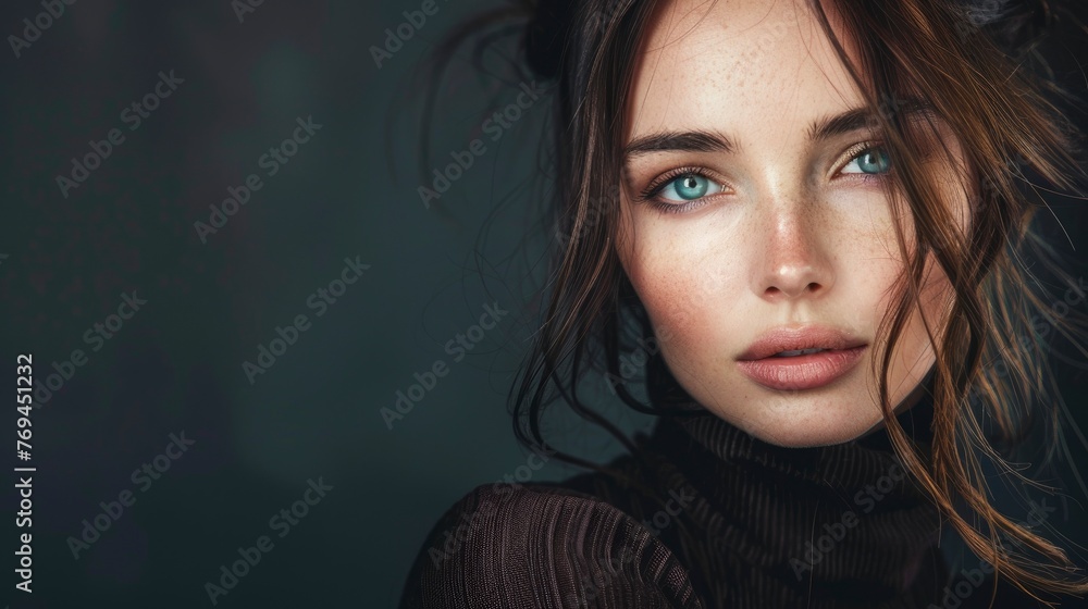 Fashion portrait of a lovely woman with beautiful facial features, Vogue magazine style photo Fashion portrait of a lovely woman with beautiful facial features, Vogue magazine style photo