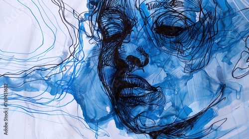 Quick contour lines free hand black and blue pen sketch