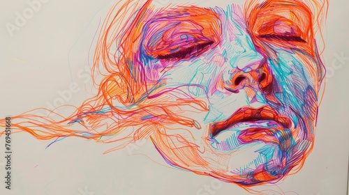 Quick contour lines free hand colored felt-tip pens sketch photo