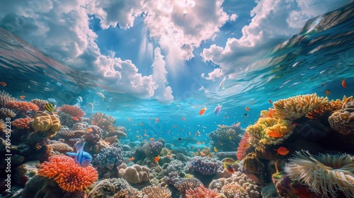 An underwater photography coral reef ecosystem diverse marine life lively colors illustrating the beauty and diversity of ocean life Diverse coral reef ecosystems vibrant marine life
