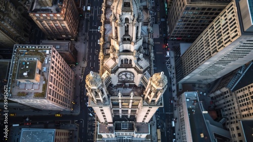 Aerial view of the Royal Liver building, a Grade I listed building in Liverpool, England, photo