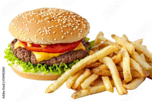 Hamburger and French Fries on Transparent Background