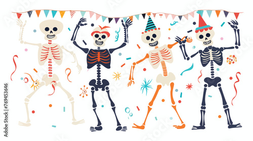 Party Skeletons flat vector isolated on white background