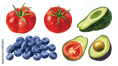 Vegetable and fruit tomato avocado blueberries icon