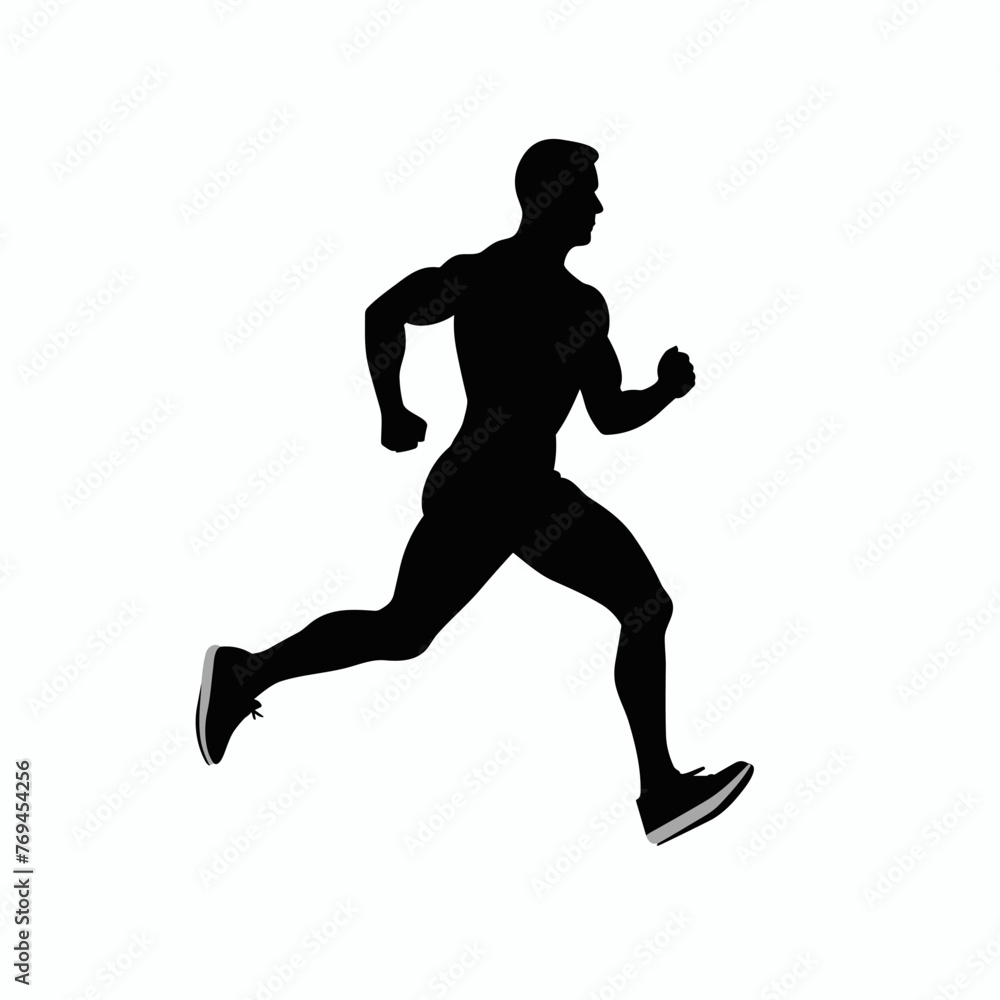 Man runner black icon on white background. Male runner silhouette