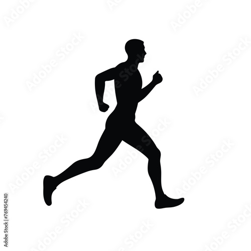 Man runner black icon on white background. Male runner silhouette