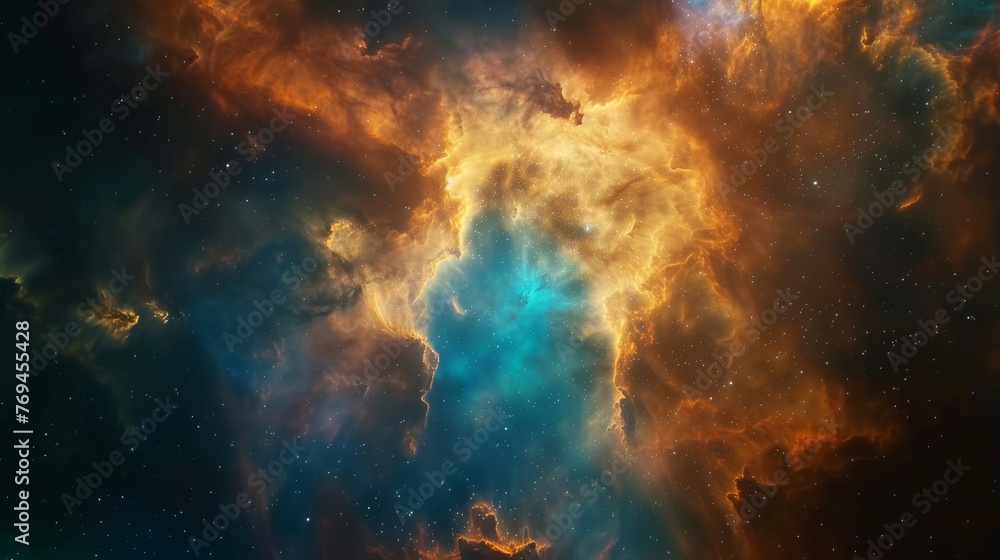 Fiery Cosmic Nebula: A Mesmerizing Spectacle Amidst the Vast Interstellar Cloudscape, Igniting the Imagination and Inspiring Wonder Across the Universe