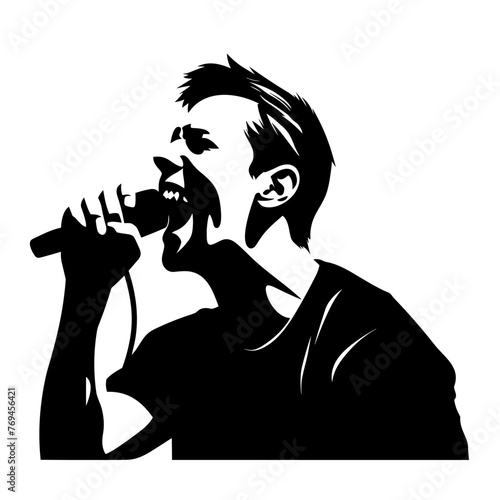 Singer black icon on white background. Male singer silhouette