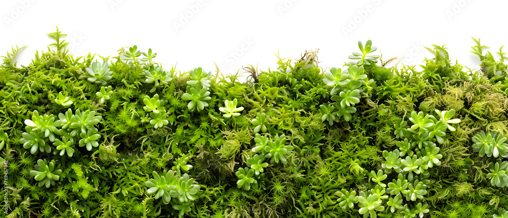 Obraz premium Green moss spreading from left to right isolated a white background