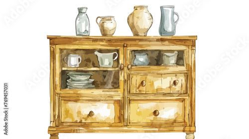 Vintage cupboard watercolor flat vector isolated on wh