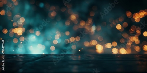 Soft blurry lights create a captivating effect in the darkness, illuminating the scene with a gentle glow photo