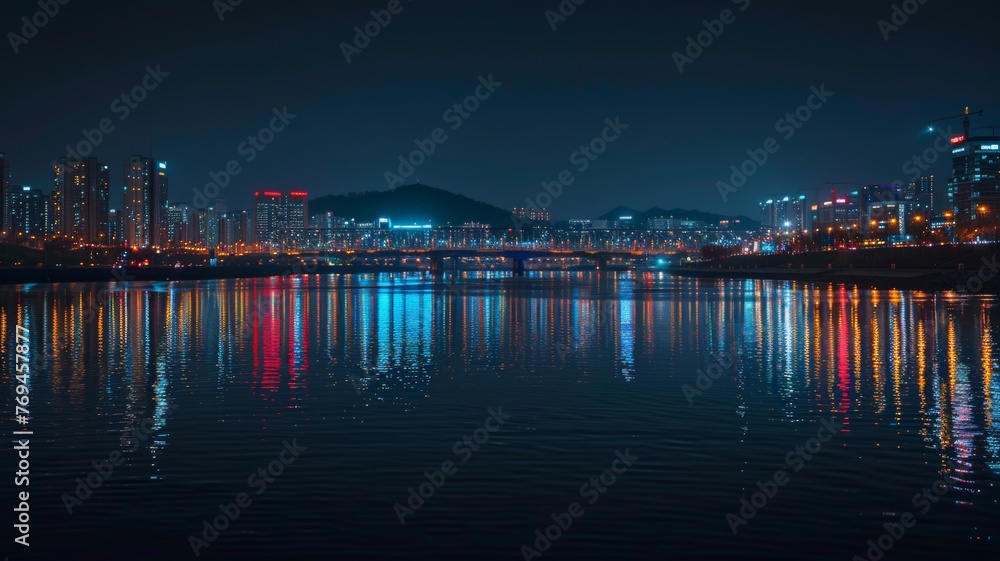 han river night view in seoul,south korea