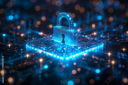 Digital padlock, cyber security, lockout from computer cloud, safety concept, protection of privacy and personal data
 photo