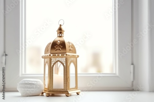 Eid mubarak and ramadan kareem greetings with islamic lantern and mosque. Eid al fitr background