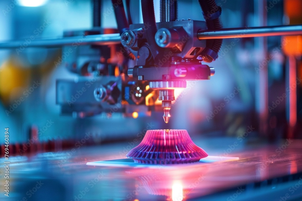 A 3D printer in action creating a complex mechanical part, showcasing ...
