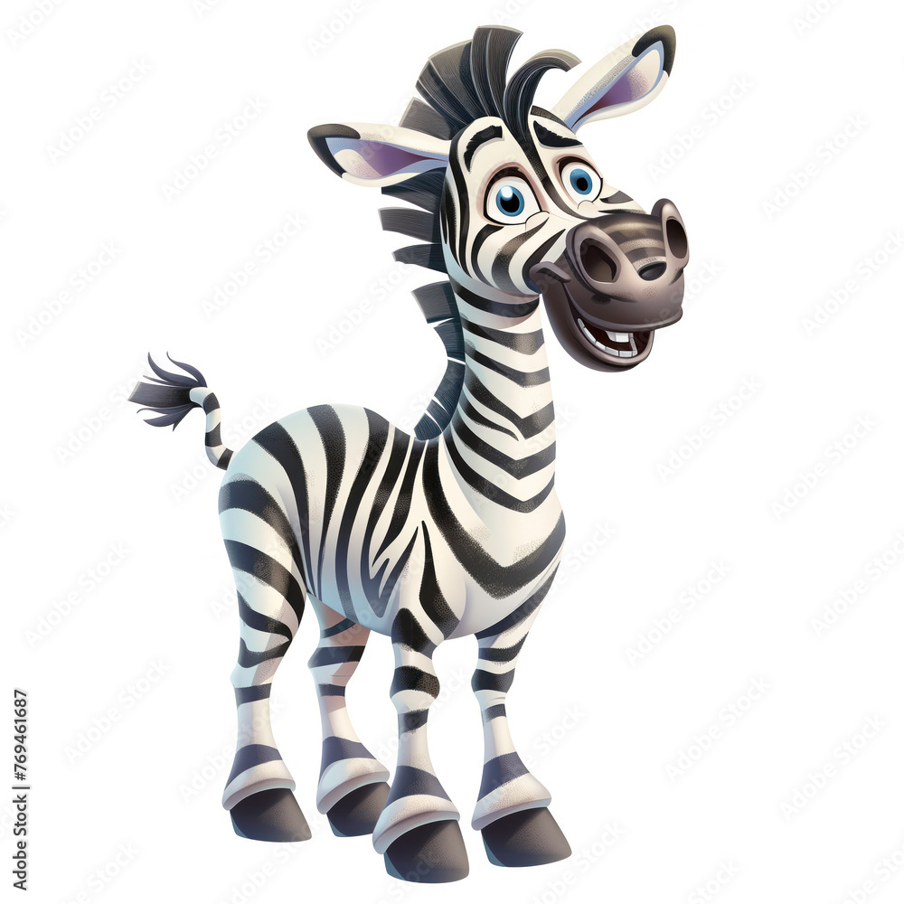 Fototapeta premium Cute Funny Cartoon Zebra, Illustration for Children Book, Generative AI