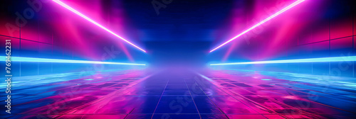 Futuristic Neon Lights in a Dark Room, Abstract Blue and Pink Glowing Lines, Modern Design Background