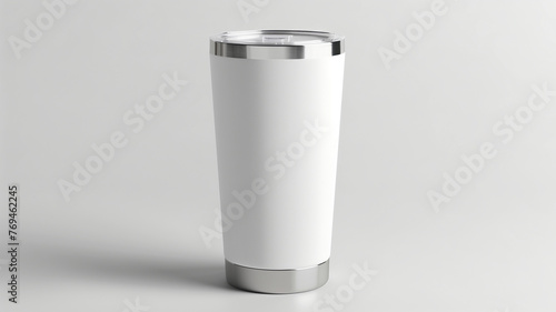 20oz white tumbler with silver trim, product mockup, isolated on solid background