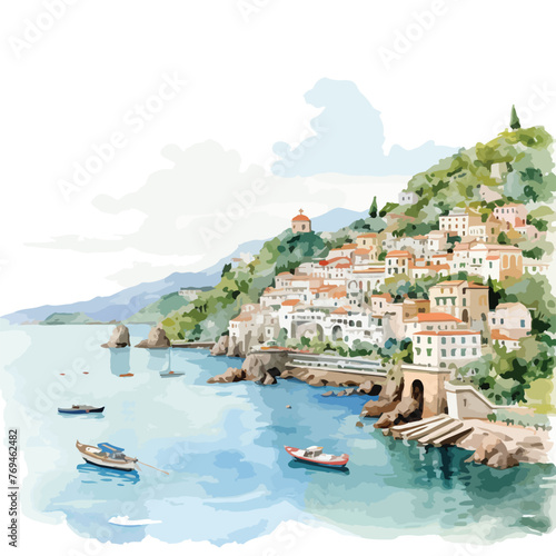 Amalfi Coast Watercolor Clipart clipart