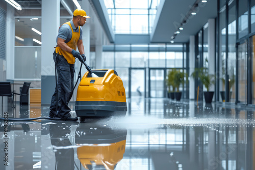 Efficient Office Maintenance: Bright Yellow Cleaner