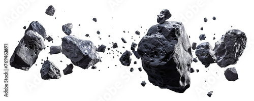 Flying asteroids cut out photo
