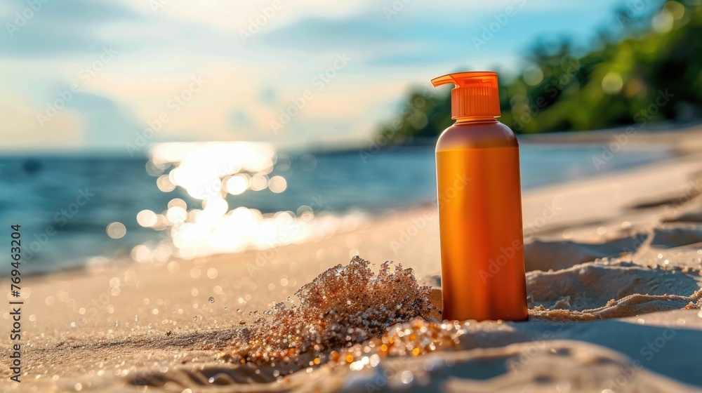 Application of sunscreen on a sunny tropical beach,highlighting the importance of skin protection and rejuvenation during outdoor activities and vacations The serene ocean Application of sunscreen on a sunny tropical beach,highlighting the importance of skin protection and rejuvenation during outdoor activities and vacations The serene ocean