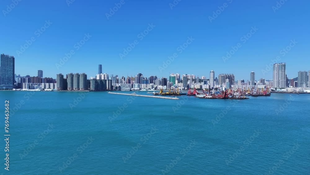 Aerial drone skyview of Hong Kong West Kowloon Victoria Harbour Financial Tsim Sha Tsui Hung Hom Central Admiralty Wan Chai Causeway Bay CBD financial business Aerial drone skyview of Hong Kong West Kowloon Victoria Harbour Financial Tsim Sha Tsui Hung Hom Central Admiralty Wan Chai Causeway Bay CBD financial business