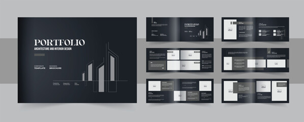 Fototapete Grau 2 Creative landscape interior brochure layout and architecture portfolio brochure template design  © Pavel