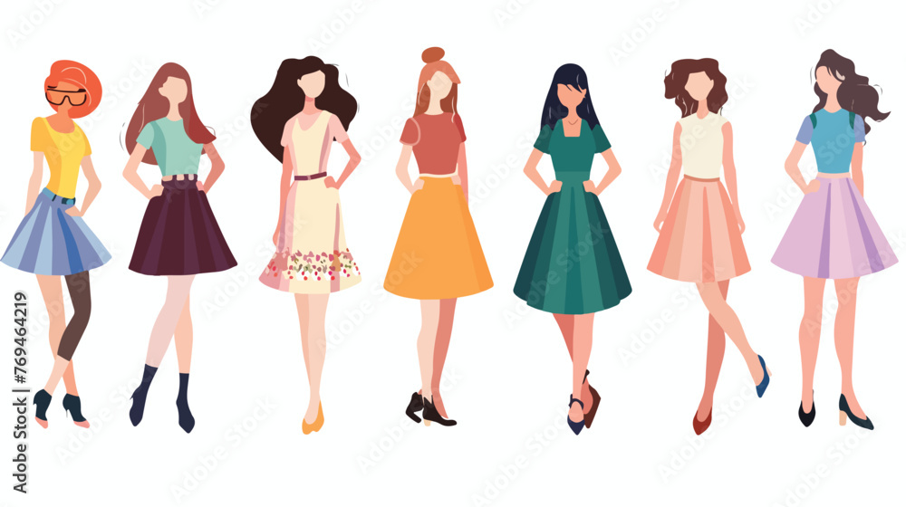 Women day girl model fashion dress pictogram flat c