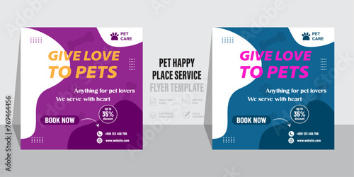 pet care social media post template, Editable modern banner with place for the photo, Pet care and shop square banner template design collection, Usable for social media post, banner, and web ad