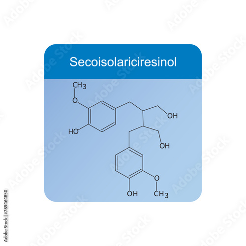 Secoisolariciresinol skeletal structure diagram.lignan compound molecule scientific illustration on blue background.