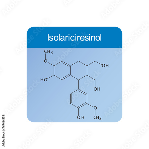 Isolariciresinol skeletal structure diagram.lignan compound molecule scientific illustration on blue background.