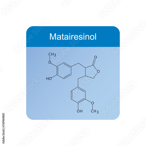 Matairesinol skeletal structure diagram.lignan compound molecule scientific illustration on blue background.