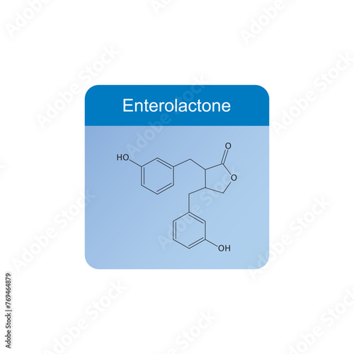 Enterolactone skeletal structure diagram.lignan compound molecule scientific illustration on blue background.