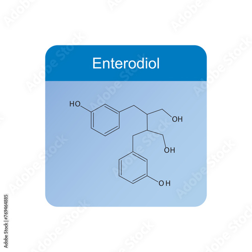 Enterodiol skeletal structure diagram.lignan compound molecule scientific illustration on blue background.