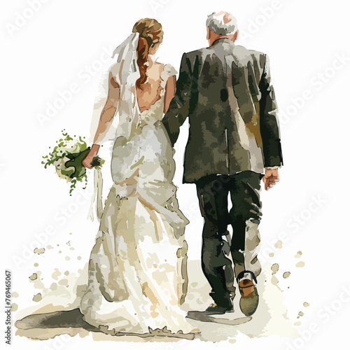 Bride and Father Watercolor Clipart clipart isolated