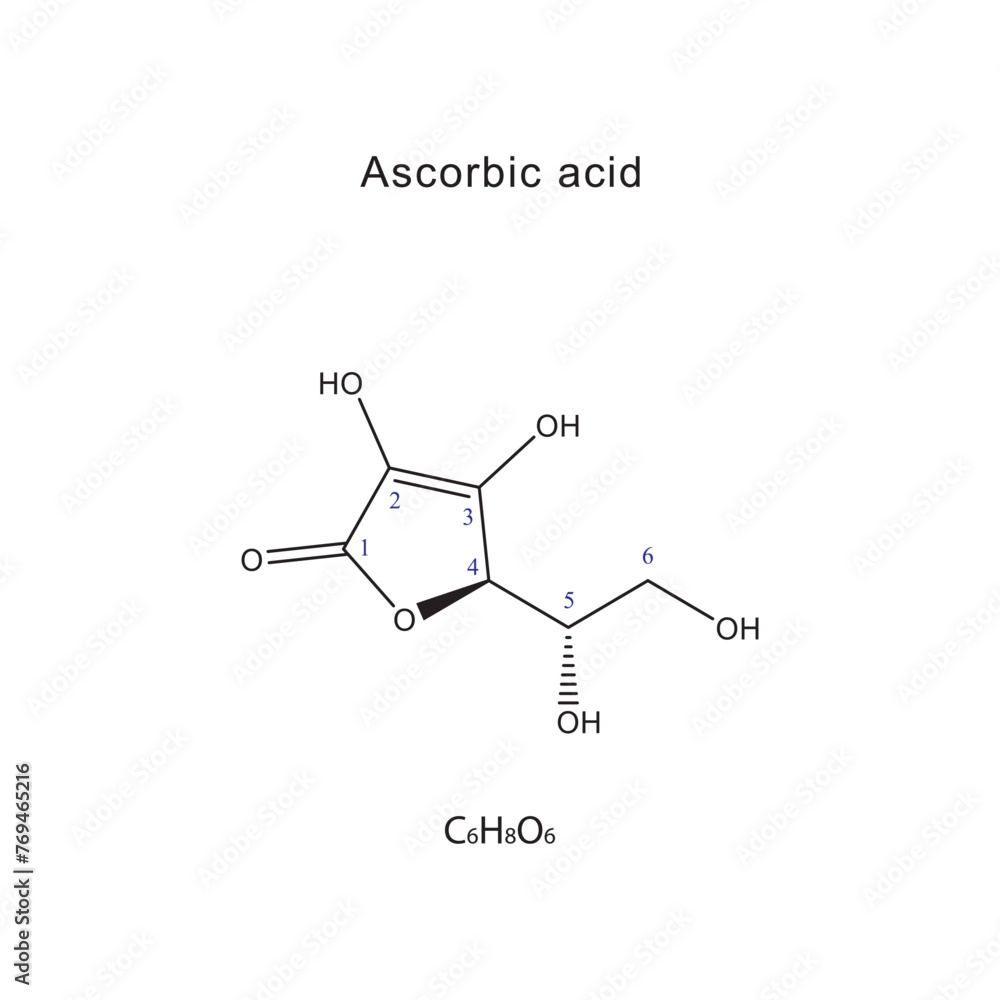 Ascorbic acid skeletal formula with carbon numbering, chemical formula